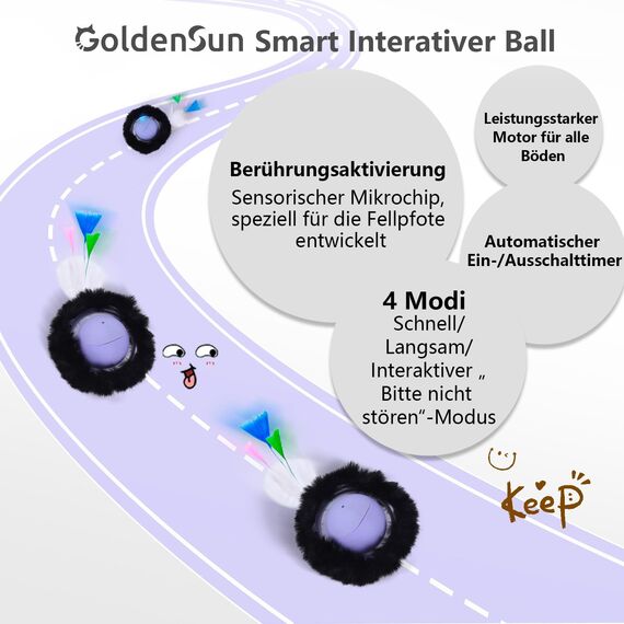GoldenSun Katzenspielzeug, Katzenspielzeug Selbstbeschäftigung, Automatischer Schnellrollball im Beutel mit 7-Loch-Matte - Interaktives Spielzeug für Versteck- und Fangspiele