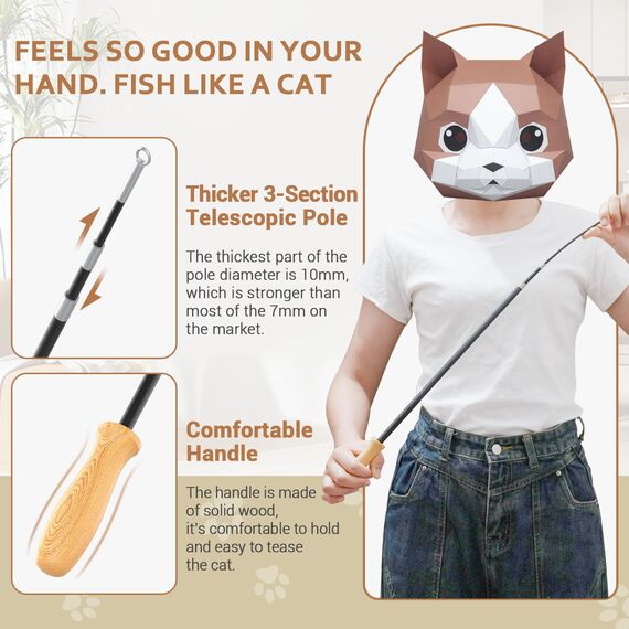 ROSAUI 2X Katzenangel lang, interaktives katzenspielzeug mit 2 Vogel und 3 Federn, Katzen Spielzeug für Kitten, cat Toys stabil 107cm