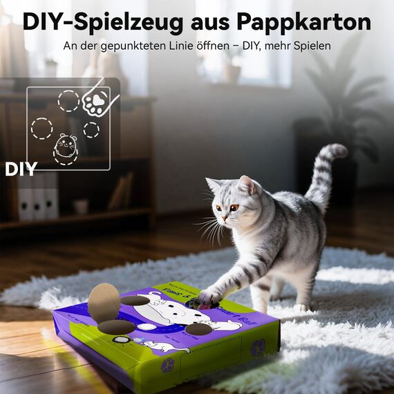 GoldenSun Katzenspielzeug, Automatischer, Schnell Rollender Ball im Beutel mit Fester Spule, Durch Bewegungszwitschern Aktivierter Beweglicher Ball, 7-Loch-Mausfangspiel