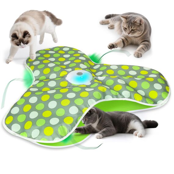 FUGODIWI Interaktives Katzenspielzeug Selbstbeschäftigung, Katzenspielzeug Elektrisch, Intelligenzspielzeug für Katzen mit Abnehmbaren Federn, Automatisches Mäusefangspiel, USB-Aufladung
