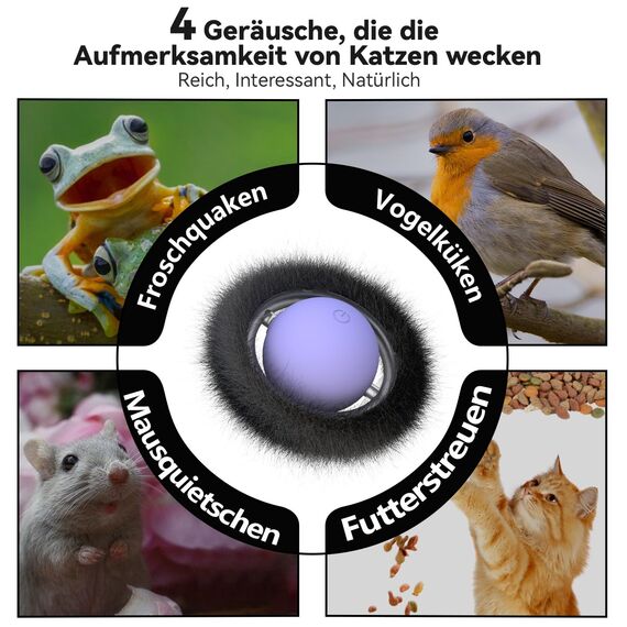 GoldenSun Katzenspielzeug, Automatischer, Schnell Rollender Ball im Beutel mit Fester Spule, Durch Bewegungszwitschern Aktivierter Beweglicher Ball, 7-Loch-Mausfangspiel