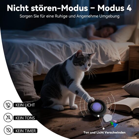GoldenSun Katzenspielzeug, Automatischer, Schnell Rollender Ball im Beutel mit Fester Spule, Durch Bewegungszwitschern Aktivierter Beweglicher Ball, 7-Loch-Mausfangspiel