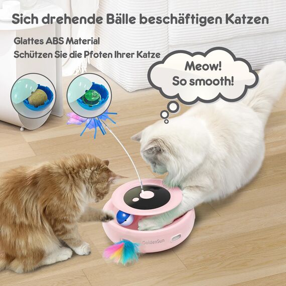 GoldenSun Katzenspielzeug, 3 in 1 Elektrisch Automatischer Spielzeug für Katzen, Interaktives Whack-A-Mole, Fluttering Butterfly, inklusive Ball, USB Wiederaufladbar Katzen Teaser mit 4 Aufsätzen