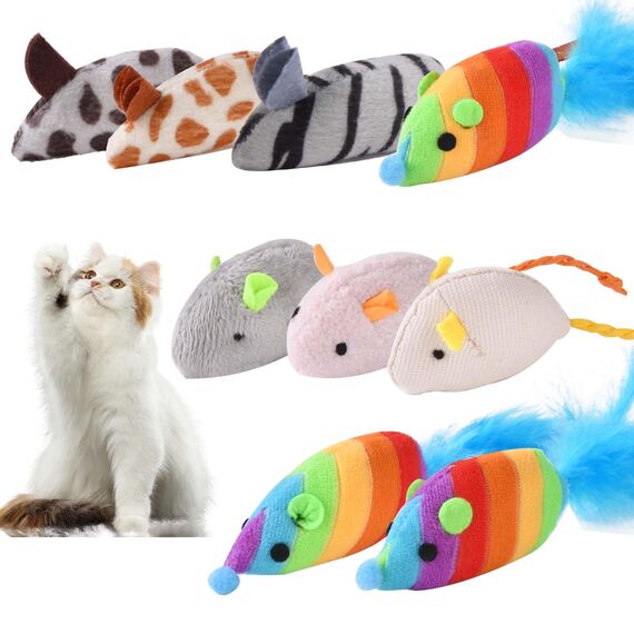 Adiwo Kkatzenspielzeug Maus, 9 Stück Katzenminzen Spielzeug Plüsch Maus mit Katzenminze Plüsch Katzenspielzeug Interaktives Katzenspielzeug Spielzeug für Katzen und Kätzchen Spielzeug Mäuse