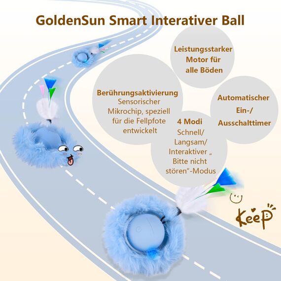 GoldenSun Katzenspielzeug, Bewegungs-Zwitscher-aktivierter Beweglicher Ball, Matten-Mäusefangspiel Blau, 5-Loch-Versteckspiel für Katzen im Innenbereich