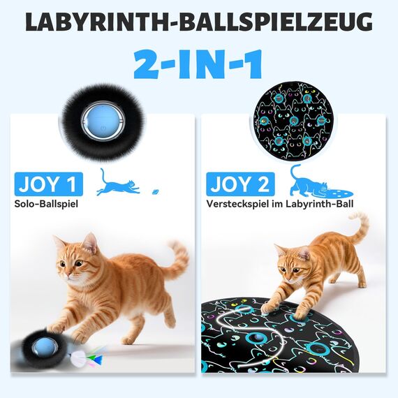GoldenSun Katzenspielzeug, Bewegungs-Zwitscher-aktivierter Beweglicher Ball, Maus-Fangspiel Blau, 7-Loch-Versteckspiel für Katzen im Innenbereich, Schwarzes MIAU