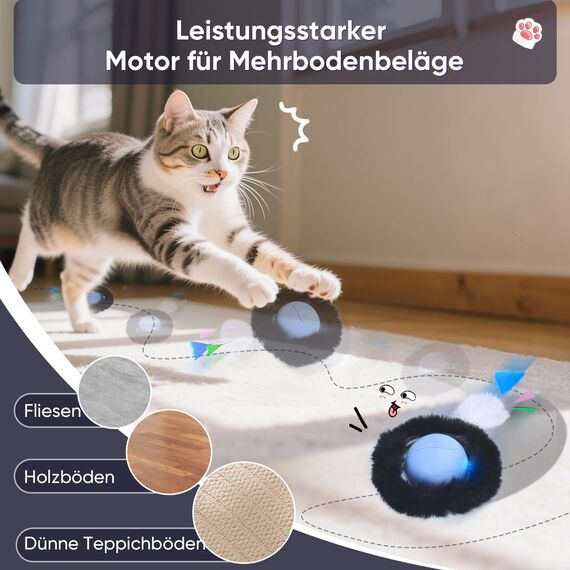 GoldenSun Katzenspielzeug, Bewegungs-Zwitscher-aktivierte Bewegung, Einzelnes Katzenballspielzeug, Blau mit Schwarzem Gummiband und Einem Wollzubehör