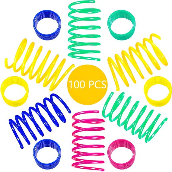 Grantop 100 Stück Katze Spielzeug, Buntes kreatives Kunststoff Spiralfedern Spirale,Spielzeug Neuheit Haustiere Bunte Spiralfedern Spring Spirale für Katze (100 Stück)