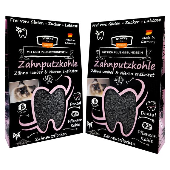 QCHEFS 2er Pack ZahnputzKOHLE Katze: Niere Probleme als Zahnpflege im Futtertopping zum Futter Lachsöl Katze Malz Katzenmilch