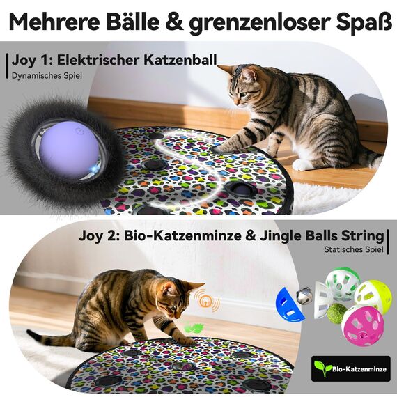 GoldenSun Katzenspielzeug, Automatischer, Schnell Rollender Ball im Beutel mit Fester Spule, Durch Bewegungszwitschern Aktivierter Beweglicher Ball, 7-Loch-Mausfangspiel