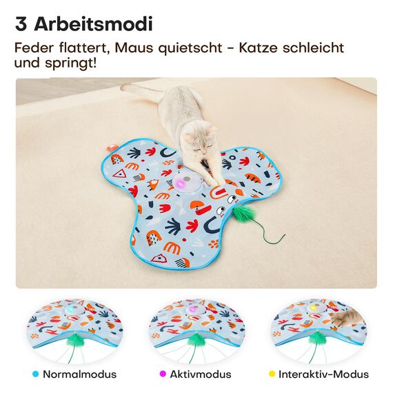 Potaroma Interaktives Katzenspielzeug mit Federautomatik - Wiederaufladbar, berührungsaktiviert mit Mausgeräuschen, ideales Bewegungsspielzeug für aktive Wohnungskatzen Blumenmuster-Abdeckung