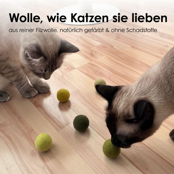 LucyBalu® Filzbälle für Katzen | Katzenspielzeug | Katzenbälle aus Filz | Spielsachen aus 100% Wolle | Natürliches Spielzeug für Kätzchen | Spielbälle Fair aus Nepal | 6 Stück | Grün