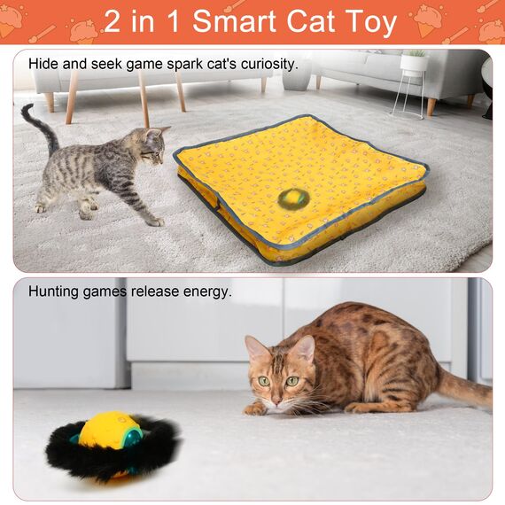 Interaktives Katzenspielzeug Selbstbeschäftigung, Leises Elektrisch Spielzeug Katzen Für Erwachsene Katzen Wohnungskatzen, Zwitschern, Bewegungsaktiviertes, Weihnachtsspielzeug Geschenk (Gelb)