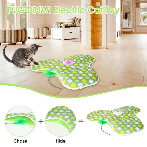 FUGODIWI Interaktives Katzenspielzeug Selbstbeschäftigung, Katzenspielzeug Elektrisch, Intelligenzspielzeug für Katzen mit Abnehmbaren Federn, Automatisches Mäusefangspiel, USB-Aufladung