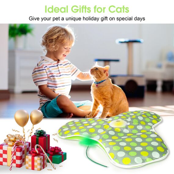FUGODIWI Interaktives Katzenspielzeug Selbstbeschäftigung, Katzenspielzeug Elektrisch, Intelligenzspielzeug für Katzen mit Abnehmbaren Federn, Automatisches Mäusefangspiel, USB-Aufladung
