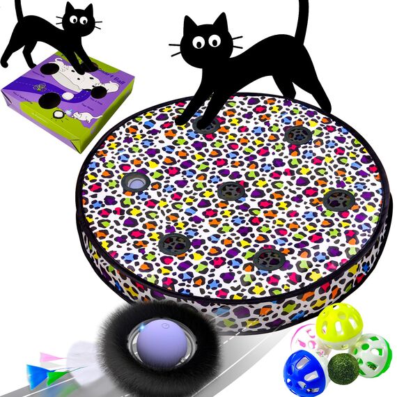 GoldenSun Katzenspielzeug, Automatischer, Schnell Rollender Ball im Beutel mit Fester Spule, Durch Bewegungszwitschern Aktivierter Beweglicher Ball, 7-Loch-Mausfangspiel