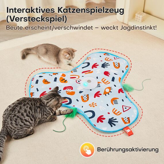 Potaroma Interaktives Katzenspielzeug mit Federautomatik - Wiederaufladbar, berührungsaktiviert mit Mausgeräuschen, ideales Bewegungsspielzeug für aktive Wohnungskatzen Blumenmuster-Abdeckung