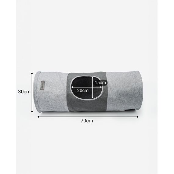 lionto Katzentunnel mit Spielball, 30x70 cm, Faltbarer erweiterbarer Spieltunnel aus pflegeleichtem Faux-Linen-Material für Katzen, Robustes Katzenspielzeug, 30 cm Durchmesser