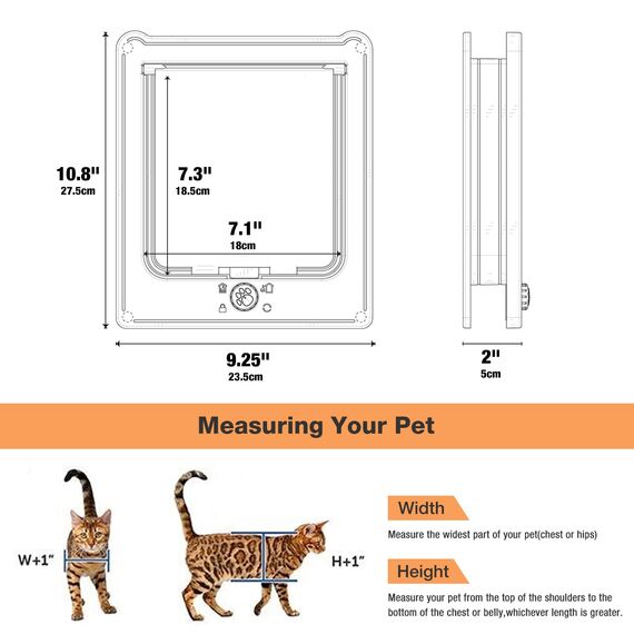 NAMSAN Katzenklappe Katzentür mit 4 Wege Katzenklappe Große Katzen 27.5 x 23.5 cm Katzenklappe für Innentür Winddicht Leise Katzentür für Katzen/Welpen, Weiss