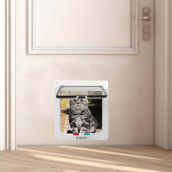 Gowkeey Katzentür,Katzenklappe 4-Wege-Schloss,28 * 25 * 5.5cm Einfache Installation Sicherheits-Haustier-Tür,Wetterfeste Katzentür,Cat Klappe Tür Haustierklappe