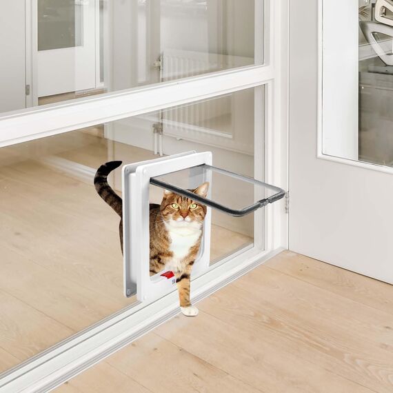 Gowkeey Katzentür,Katzenklappe 4-Wege-Schloss,28 * 25 * 5.5cm Einfache Installation Sicherheits-Haustier-Tür,Wetterfeste Katzentür,Cat Klappe Tür Haustierklappe