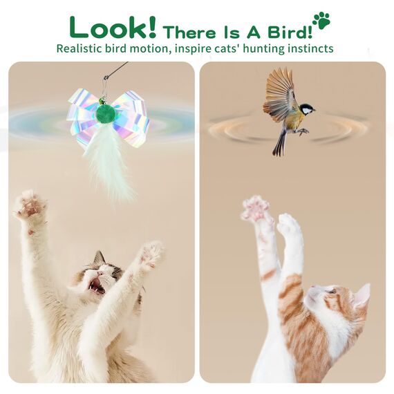 Pawaboo Katzenspielzeug - Interaktives Katzenangel Katze Spielzeug Katzen-Spielstab Katzenspielzeug-Stab mit Federn und 88cm Stab und Glocken für Kätzchen oder Katze, Grün Schmetterling