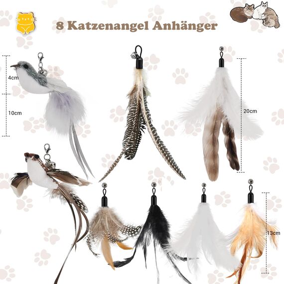 ROSAUI Katzenspielzeug Feder, 8 Katzenangel Anhänger，Federspielzeug für Katzen，Spielangel für Kitten