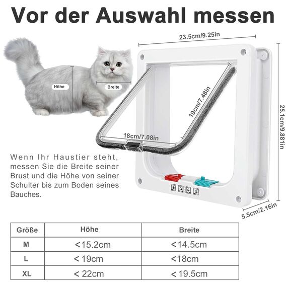 Katzentür, Sicherheits-Haustier-Tür mit 4-Wege-Schloss, wetterfest-einfache Installation Cat Klappe Tür für Innen Außentür, Fenster, Wand (groß, 19cm x 18cm Klappe)