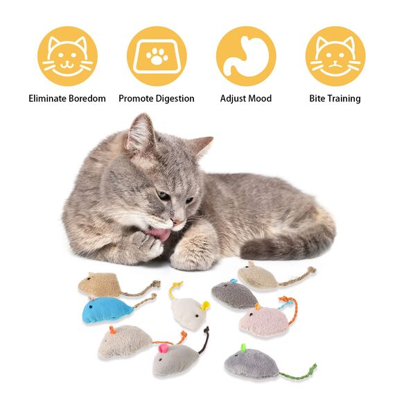 FANTESI 18 Stück Katzenminzen Spielzeug, Plüsch Katzenspielzeug Maus Set Spielzeug Katze Catnip Toy Interaktives für Katzen und Kätzchen