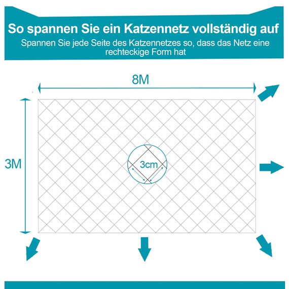 NieKilig Katzennetz für Balkon ohne Bohren, 8x3m Katzengitter Fenster, Transparentes Katzenschutznetz für Katzen zur Sicherung von Balkon, Terrassen, Fenstern, Dachluken, Türen