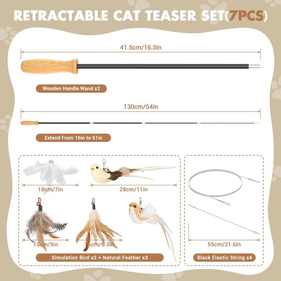 ROSAUI 2X Katzenangel lang, interaktives katzenspielzeug mit 2 Vogel und 3 Federn, Katzen Spielzeug für Kitten, cat Toys stabil 137cm