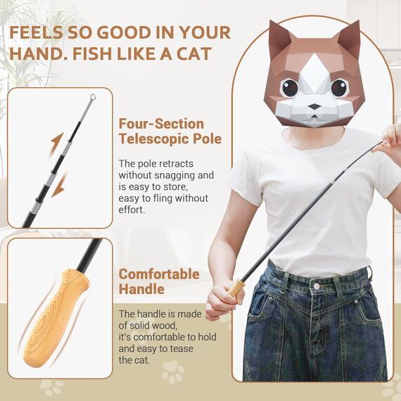 ROSAUI 2X Katzenangel lang, interaktives katzenspielzeug mit 2 Vogel und 3 Federn, Katzen Spielzeug für Kitten, cat Toys stabil 137cm