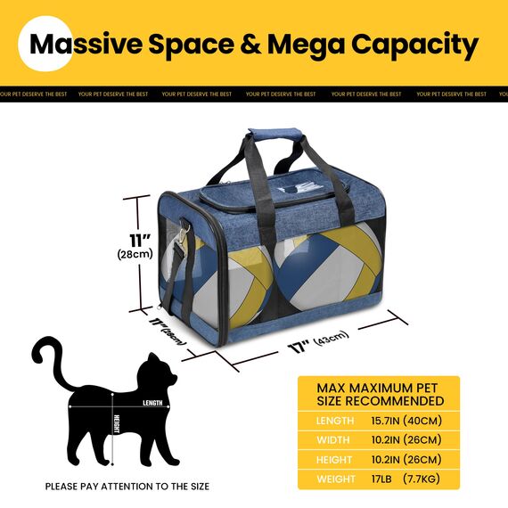 Conlun Katzenboxe Flugzeugtauglich, Weichseitige Hundetransportbox mit Innenleine, Transport für kleine bis mittelgroße Katzen und Welpen bis 7 kg, Zusammenklappbare Reisetasche -Blau,M