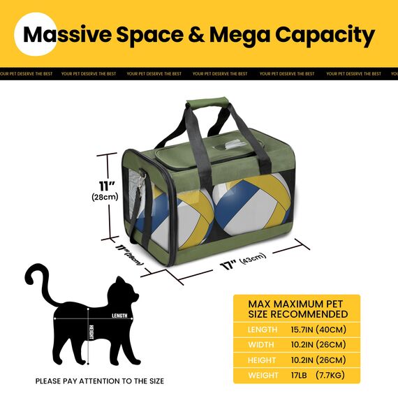 Conlun Katzenboxe Flugzeugtauglich, Weichseitige Hundetransportbox mit Innenleine, Transport für kleine bis mittelgroße Katzen und Welpen bis 7 kg, Zusammenklappbare Reisetasche -Grün,M