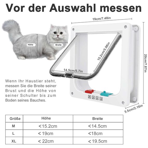 Katzentür, Sicherheits-Haustier-Tür mit 4-Wege-Schloss, wetterfest-einfache Installation Cat Klappe Tür für Innen Außentür, Fenster, Wand (Medium,15.2cm x 14.5cm Klappe)