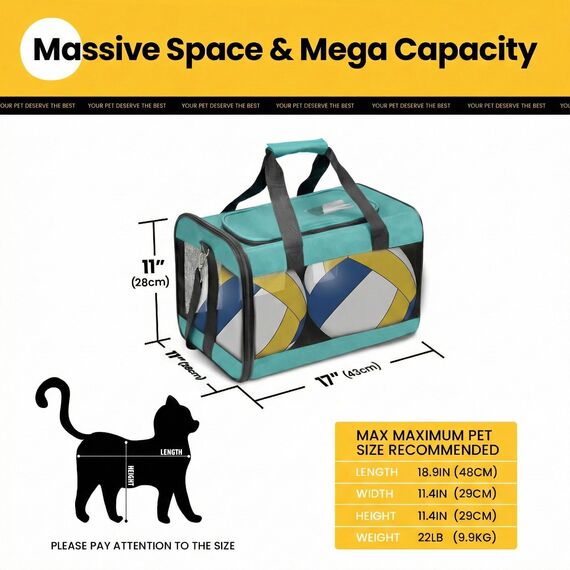 Conlun Katzenboxe Flugzeugtauglich, Weichseitige Hundetransportbox mit Innenleine, Transport für kleine bis mittelgroße Katzen und Welpen bis 7 kg, Zusammenklappbare Reisetasche -Türkis,M