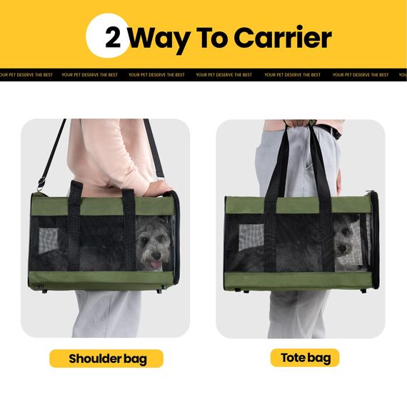 Conlun Hundetransportbox Weichseitig, Große Tasche für Katzen mit Innenleine, Transport für große Katzen und mittelgroße Hunde bis 9 kg, Zusammenklappbare Reisetasche für Welpen -Grün,L