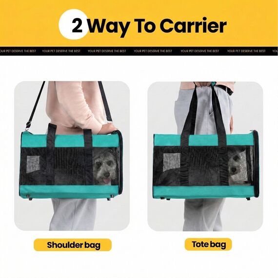 Conlun Hundetransportbox Weichseitig, Große Tasche für Katzen mit Innenleine, Transport für große Katzen und mittelgroße Hunde bis 9 kg, Zusammenklappbare Reisetasche für Welpen -Türkis,L
