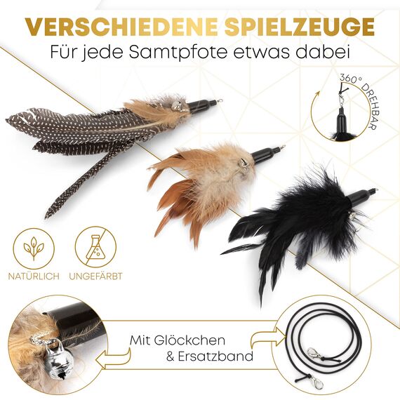 St.Pawly® Katzenangel - Katzenspielzeug - austauschbare Anhänger - Ersatzband - ergonomischer Holzgriff - nachhaltiges Spielzeug für Katzen - stabil