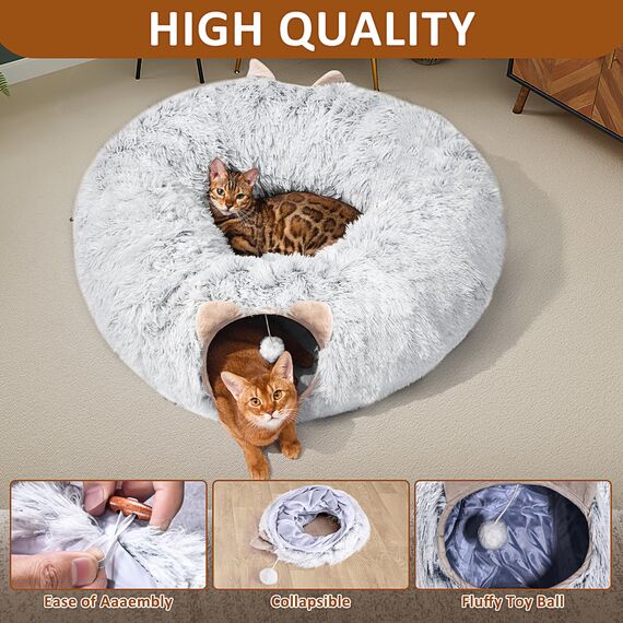 LUKITO Katzentunnel, Katzenspielzeug für Indoor-Katzen, Weiches Katzenbett, Großer Katzentunnel mit Zwei Eingängen Katzenhöhle, Geeignet für Katze