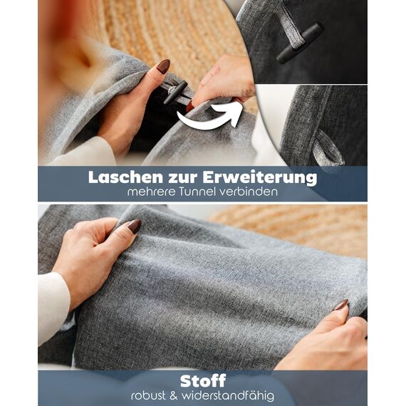 lionto Katzentunnel mit Spielball, 30x70 cm, Faltbarer erweiterbarer Spieltunnel aus pflegeleichtem Faux-Linen-Material für Katzen, Robustes Katzenspielzeug, 30 cm Durchmesser