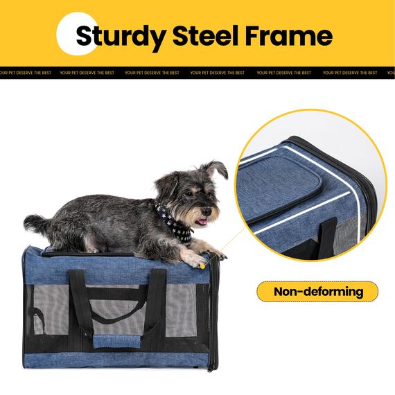 Conlun Katzenboxe Flugzeugtauglich, Weichseitige Hundetransportbox mit Innenleine, Transport für kleine bis mittelgroße Katzen und Welpen bis 7 kg, Zusammenklappbare Reisetasche -Blau,M