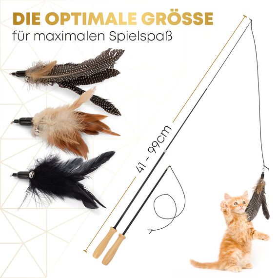 St.Pawly® Katzenangel - Katzenspielzeug - austauschbare Anhänger - Ersatzband - ergonomischer Holzgriff - nachhaltiges Spielzeug für Katzen - stabil