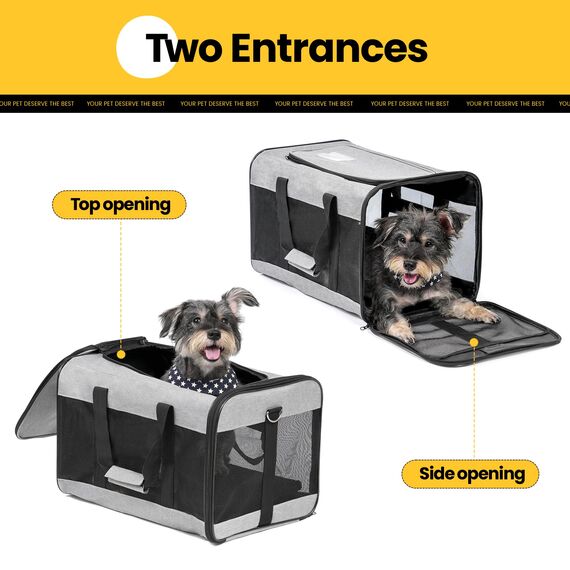 Conlun Hundetransportbox Weichseitig, Große Tasche für Katzen mit Innenleine, Transport für große Katzen und mittelgroße Hunde bis 9 kg, Zusammenklappbare Reisetasche für Welpen -Grau,L