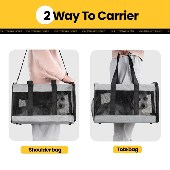 Conlun Hundetransportbox Weichseitig, Große Tasche für Katzen mit Innenleine, Transport für große Katzen und mittelgroße Hunde bis 9 kg, Zusammenklappbare Reisetasche für Welpen -Grau,L