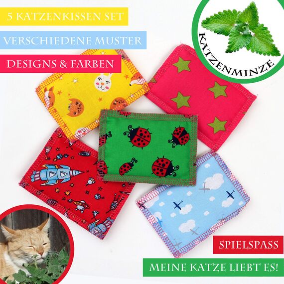 Joli Moulin Premium Katzenminze Katzenspielzeug Schmusekissen Duftkissen Oeko-TEX 100 der Umwelt zuliebe, Konservierungsbeutel, Catnip 5 Stück für glückliche Katzen (Katzenminze)
