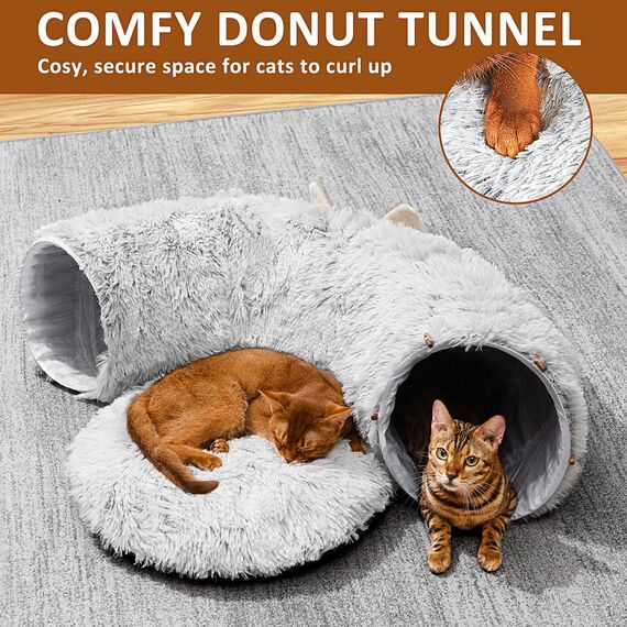 LUKITO Katzentunnel, Katzenspielzeug für Indoor-Katzen, Weiches Katzenbett, Großer Katzentunnel mit Zwei Eingängen Katzenhöhle, Geeignet für Katze