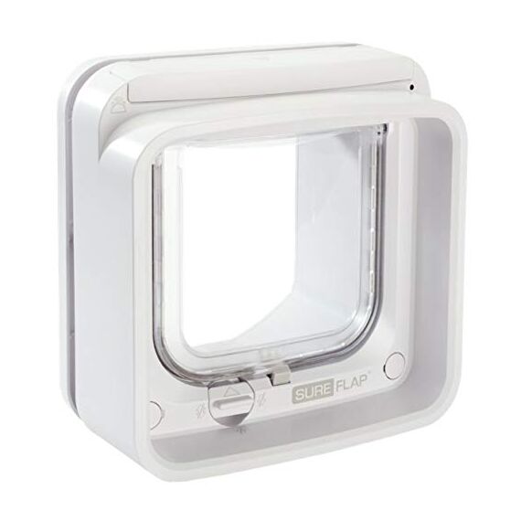 Sure Petcare SureFlap Mikrochip-Katzenklappe Connect, kompatibel mit Smartphone-App, Einbau in Türen, Glasscheiben, Wände, Hub und 4 x AA-Batterien erforderlich (nicht im Lieferumfang enthalten), weiß