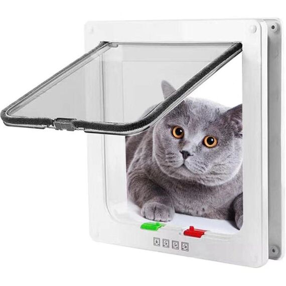 PIQIUQIU Katzenklappe Hundeklappe, Haustierklappe 4 Wege, Haustiertür Katzentür Haustiertür Installieren Leicht, Cat Flap Klappe für Katze, Kätzchen, kleinen Hund 19.8 x19 x 5.5 cm Weiß