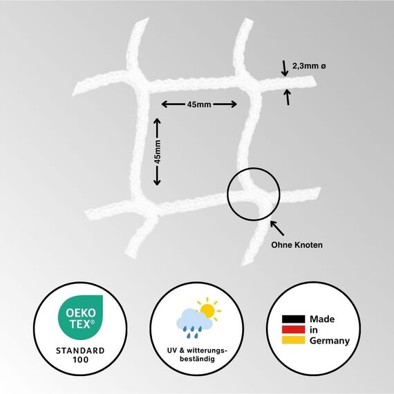 HAMBURGER TAUWERK-FABRIK EST. 1901 Netz, Universal Schutznetz Weiß - Breite: 0,6m Meterware (Preis pro Meter) - Made in Germany, Sicherheitsnetz, Balkonnetz, Rausfallschutz Hochbett, Relingsnetz